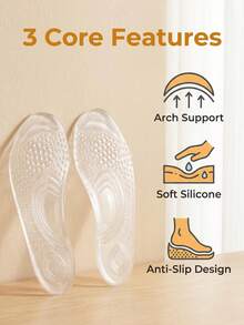 1 Pair Transparent Soft Silicone Insoles With Arch Support And Forefoot Cushion, Comfortable And Supportive For Summer Sandals, High Heels, Shoes, Boots - Clear - View 3