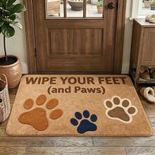 1pc "Wipe Your Feet (And Paws)" Print Flannel Doormat, Neutral Tone Non-Slip Absorbent Floor Rug, Soft Washable Indoor Entrance Mat, Pet Lover Home Decor Carpet.Carpet,Rug,Carpet Living Room,Kitchen Mat,Carpet For Bedroom,Bathroom Mat - 1PC - View 3