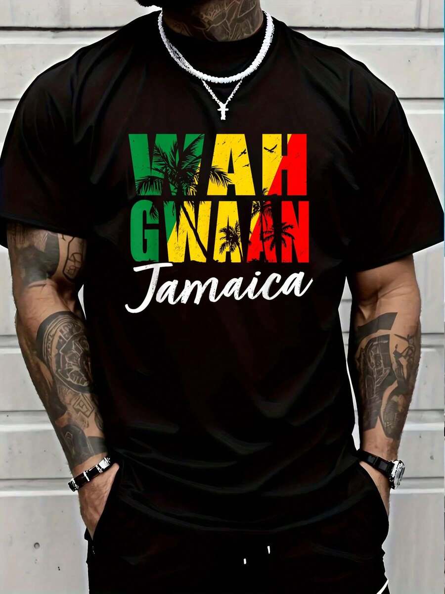 100% Cotton Wah Gwaan Jamaica Flag Jamaican Pride Reggae Vacation TShirt T-Shirt Women's Men Graphic Tee - Đen 7 - Xem 1