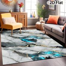 Large-Sized Luxurious Soft Rectangular Area Rug, Modern Minimalist Style With Marble Texture Pattern, In White, Gray, Blue, And Gold Color Scheme, Suitable For High-Traffic Large-Area Living Rooms, Indoor Spaces, Bedrooms, Offices, Dining Rooms - 1PC - 查看 2