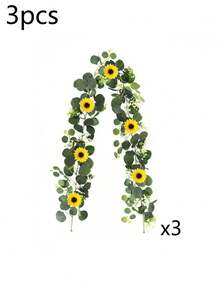 1/3pcs, 180cm/70.86in, Artificial Sunflower Wreath, Green Eucalyptus Leaves, Fake Sunflower Vine Hanging Ivy, Suitable For Christmas Decoration, Room Bedroom, Christmas Decor, Outdoor Garden, DIY, Porch Wall Fireplace, Home Decor - Yellow - View 11