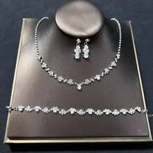 4 Pcs Exquisite Claw Chain Necklace Zirconia Earrings Bracelet Multi-Piece Se - Silver - View 4