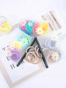 10/20/50PCS Daisy Pattern Storage Bags, Lightweight Multifunctional Makeup Pouch, Zipper Bag, Translucent Frosted Edge Student Stationery Pencil Case, Plastic Film Bag, Sealed Pocket, Suitable For Travel, Work, Picnic Use,Back To School,Back To School - Multicolor - View 2