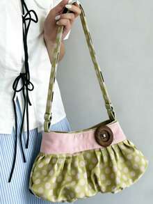 Avocado Green Polka Dot Underarm Bag, Nylon Commuter Casual Shoulder Bag, Versatile Handbag For Daily Wear, Spring New Arrival Korean/Japanese Niche Design - Green - View 2