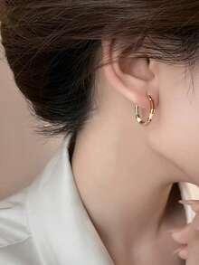1 paire de boucles d'oreilles créoles géométriques style français à effet goutte d'huile, adaptées au port quotidien décontracté et aux soirées pour femmes - Multicolore - Voir 5