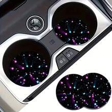 2 Peças de Protetores de Copo de Carro Roxos à Prova de Vazamento com Almofadas Protetoras de Superfície. Adequado para Carros, Caminhões, SUVs - Acessórios Internos de Carro Neutros. Design Elegante. Material Durável. Estilo Cartoon. Protetores de Porta-Copos de Carro. Itens Ideais para Presente. - A - Visão 1