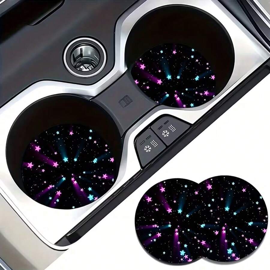 2 Peças de Protetores de Copo de Carro Roxos à Prova de Vazamento com Almofadas Protetoras de Superfície. Adequado para Carros, Caminhões, SUVs - Acessórios Internos de Carro Neutros. Design Elegante. Material Durável. Estilo Cartoon. Protetores de Porta-Copos de Carro. Itens Ideais para Presente. - A - Visão 1