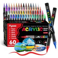 60/48/24/12 Cores Marcadores de Tinta Acrílica, Marcadores Coloridos com Ponta de Pincel Macio, Ponta Única/Dupla Opcional de 1-5mm, Adequado para Pintura e Criação de Arte DIY, À Prova d'Água e Lavável, Pode Ser Usado em Tecido, Vidro, Cerâmica, Plástico e Outras Superfícies, Ideal para Escritório, Escola e Grupos de Estudantes para Pintura, Esboço e Criação de Belas Obras de Arte, Também Suprimentos de Aprendizagem. - Multicolorido - Visão 1