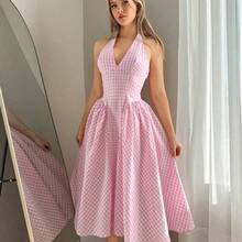 WNS  Vestido casual de mujer con espalda anudada a cuadros - Rosa - Ver 2