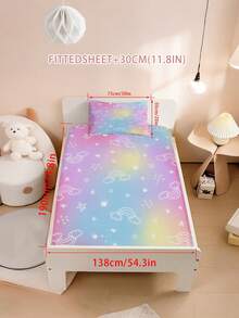 2/3PCS Rainbow Gradient Fitted Sheet & Pillowcase Set, Cute Star Crown Cloud Pattern Bed Sheets For Kids Girls, Soft Microfiber Bedding With Deep Pocket For Twin/Full/Queen Size Bed - Multicolor - View 10