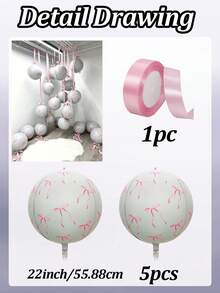20pcs/10pcs/5pcs/1pc, 22 Inch Pink/White/Green/Yellow Printed 4D Effect Foil Balloons, (Includes Ribbon) 4D Round Foil Balloons, Can Float, Filled With Helium, Perfect For Birthday Party, Bachelorette Party, Engagement, Wedding, Party, Halloween, Christmas Gift, New Year, Anniversary, Photo Props, Gender Reveal, Room Decor, Party Decor. - Multicolored. - View 13
