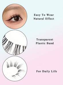 Asiteo 5 Pairs Manga Eyelashes Invisible Thin Band False Eyelashes Wispy Natural Long Fake Eyelashes Makeup Lash - 黑色 - 查看 2