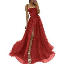 New European And American Style Spaghetti Strap Evening Dress With Side Slit, Long Elegant Party Dress - 紫色 - 查看 5