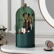 Large Capacity Bathroom Vanity Storage Box With Transparent Lid, 360° Rotating Luxury Countertop Organizer, Toothpaste And Toothbrush Holder, Independent Bathroom Countertop Storage Box, Suitable For Toothbrush, Toothpaste, Razor, Eyebrow Pencil, Makeup Brush - Multicolor - View 9
