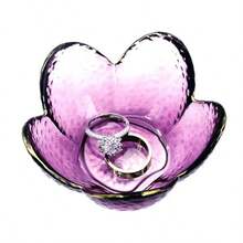 Flower Shape Ring Dish Jewelry Tray Organizer, Glass Accent Tray For Vanity, Small Decorative Trinket Dish - Crystal Purple - View 8