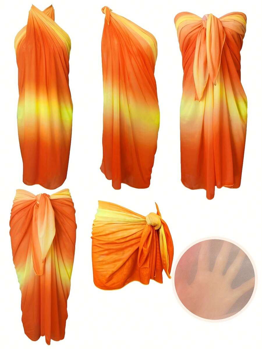 1 chiếc khăn lưới vuông đa năng buộc nhuộm loang màu gradient, khăn choàng che đi cho nữ đi biển nghỉ dưỡng