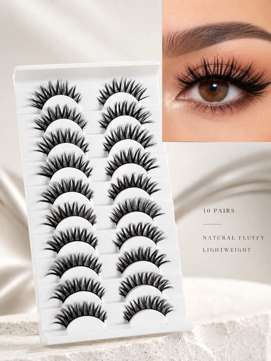 10 Pairs Fairy-Style False Eyelashes Set - Delicate Mixed Set For Natural Makeup, 0.05mm Thin Thickness, Curly Style For Cat Eye & Doll Eye Effect, 10-15mm Length - Suitable For Cosplay & Anime, Reusable For Beginners