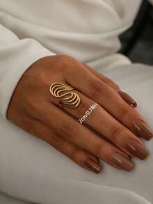 1 Stück 18K vergoldeter Edelstahl asymmetrischer Linien geometrischer verstellbarer offener Ring, elegantes Schmuckgeschenk geeignet für den täglichen und festlichen Gebrauch von Frauen - Goldgelb - Übersicht 3