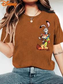 (Disney T Shirts)Disney Zootopia Judy Hopps And Nick Wilde Print Women's Casual Crew Neck Short Sleeve T-Shirt, Cute Judy On Nick's Back Graphic, Loose Fit Soft Fabric Daily Wear Top, Camisas Para Mujer, Camisetas, Disney Women T Shirts, Camisa, Graphic Tee, Cotton T Shirt, Camisetas, Summer Outfits For Women, Vacation Outfits Women, Summer Tops, Summer Clothes, Tops, Concert Outfits, Outfits For A Day Out At Disneyland, A Gift For Disney Fans, Party Outfits, Summer Clothes, Officially Licensed Disney T-Shirts, Disney Men's And Women's Spring/Summer Fashion Casual Short-Sleeve T-Shirts - màu nâu - Xem 1