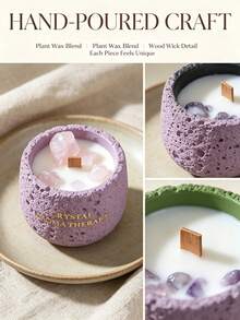 5 Colors Crystal Aromatherapy Candles, Wabi-Sabi Volcanic Texture Cement Cup, Smokeless Plant Wax With Natural Crystal, 8-12 Hours Burn Time, Style Home Decor, Wedding Holiday Gift - Crystal Scented Candles - View 4