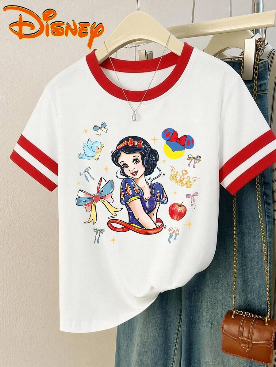 Disney T-Shirt "Disney" Snow White Dreamy Fairy Tale Style Printed Pattern With Cute Cartoon Character And Accessory Ele - White - View 1