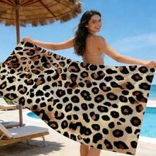 1pc Classic Leopard Print Full Pattern Beach Towel, Sand-Proof Quick-Dry Absorbent Microfiber Pool Towel, Animal Print Lightweight Summer Travel Swimming Beach Accessory - D - View 8
