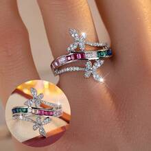 1pc Elegant Design Double Butterfly Colorful Zirconia Ring For Women, Recommended For Party, Vacation And Travel - Ring - View 18