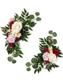 2pcs Wedding Arch Decor, Artificial Burgundy Wedding Bouquets, Perfect For Welcome Signs, Decoration And Arch Floral Arrangements, Suitable For Weddings, Birthdays, Grand Openings And Banquets - Multicolor - - View 5