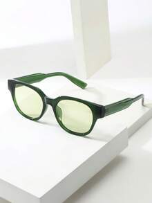 1pc Unisex Oval Minimalist Modern Fashion Glasses, Timeless Design, Suitable For Holiday Gifts, Outdoor Activities, Tropical Beach Vacations, Street Photography And More - Green Frame Green Film - View 1