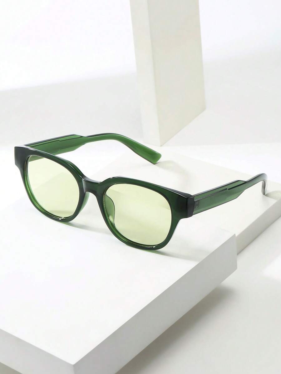 1pc Unisex Oval Minimalist Modern Fashion Glasses, Timeless Design, Suitable For Holiday Gifts, Outdoor Activities, Tropical Beach Vacations, Street Photography And More - Green Frame Green Film - View 1