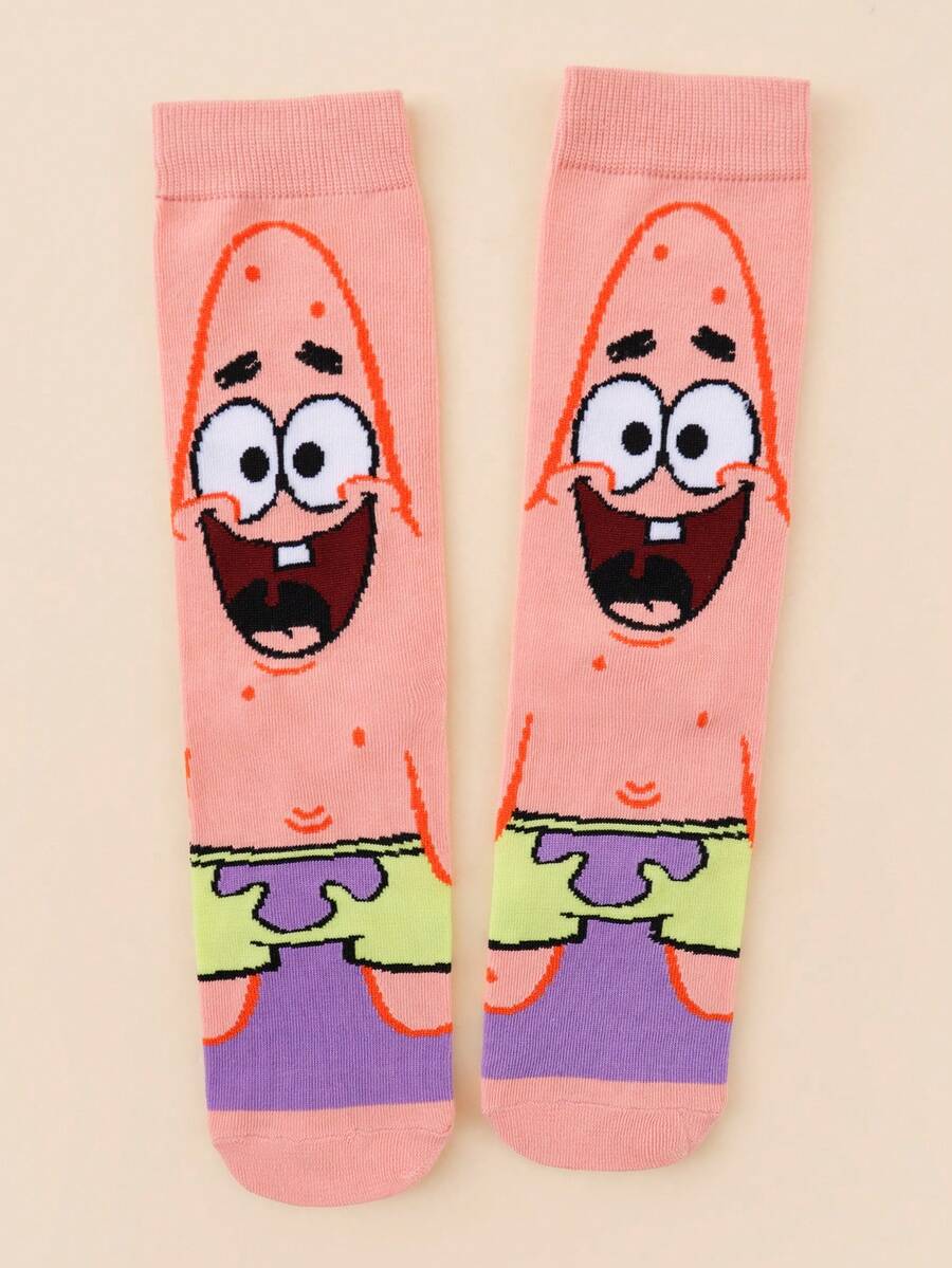 SpongeBob SquarePants 1Pair Random SquarePants Cartoon Crew Socks, For Streetwear & Casual Looks, Cute For School Uniform & Daily Wear - Multicolor - View 1