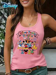 Disney Official Authorization | Women's Casual Round Neck Sleeveless Vest. With The Theme Of Disney Family Vacation In 2026, It Is Lively And Warm With Role Group Images And Festival Elements. It Is An Atmospheric Item For Parent-Child Travel And An Ideal Choice For Creating A Family Commemorative Look. - Hồng - Xem 1