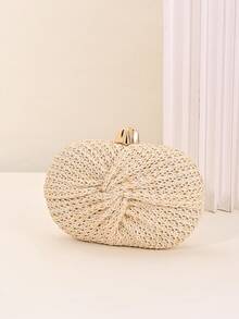 Bolso de noche para mujer, nueva bolsa cruzada de un solo hombro, bolso ovalado de paja con nudo único, embrague elegante para bodas y eventos, adecuado para vacaciones, fiestas, bodas, cenas y banquetes, el mejor regalo para mujeres - Albaricoque - Ver 6