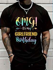 100% Cotton It's My Girlfriend's Birthday T-Shirt Women's Men Graphic Tee - 黑色6 - 查看 1