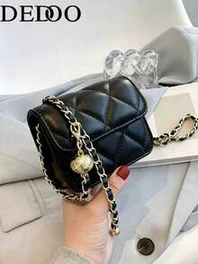 Dedoo Popular Spring/Summer Premium Quality Mini Lipstick Bag, Chain Shoulder Strap, Can Be Carried On Shoulder Or Underarm - Black - View 7