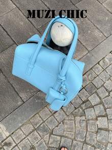 Fashionable Blue Boston Tote Bag, Lightweight And Durable, Suitable For Casual Wear, Dresses And Work Outfits, Perfect For Coffee Outings, Weekend Trips And Daily Errands - Blue - View 3