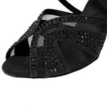 Black Dance Shoes Adult Women's High Heel Party Fabric Rhinestone Dance Shoes All Season Soft Sole Latin Dance Shoes Performance Dance Shoes Cha Cha Latin Black Dance Shoes 7.5cm - Black - View 5