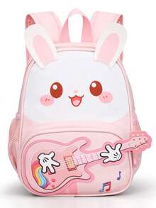 Student Backpack New Cartoon Pattern Pink Rabbit Print Backpack Small Schoolbag Lightweight Comfortable Fashionable Backpack - Pink - View 1