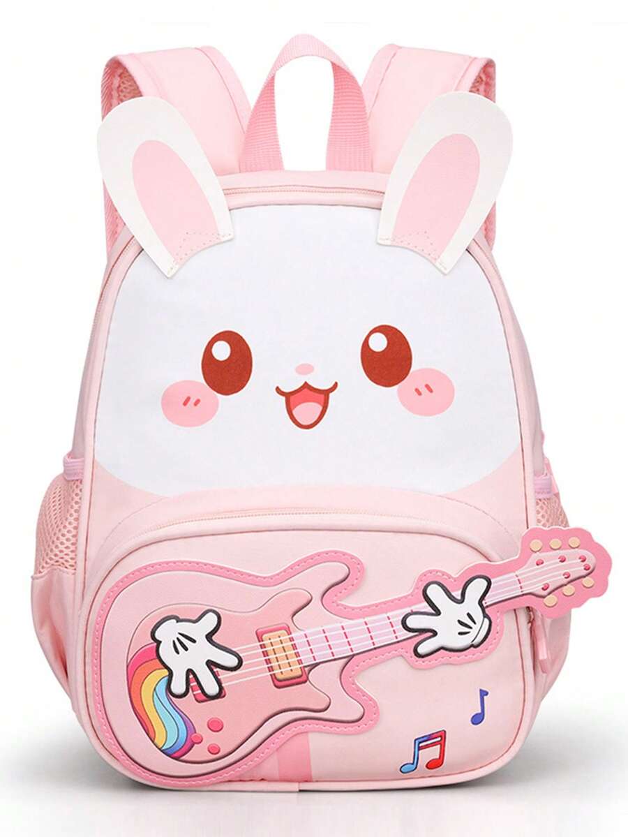Student Backpack New Cartoon Pattern Pink Rabbit Print Backpack Small Schoolbag Lightweight Comfortable Fashionable Backpack - Pink - View 1