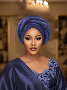 1PC Nigerian African Women's Headscarf Hat, Available In Multiple Colors, With A Woven Design, Suitable For Casual And Formal Occasions. - B - View 14