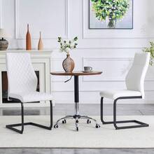 [Set Of 2] Dining Chairs With Diamond Pattern / Set Of 2 Modern Dining Chairs / High Backrest + Comfortable Seat Cushion / Non-Slip And Durable Metal Frame / Suitable For Dining Room, Living Room And Kitchen - 白色+黑色 - 查看 2