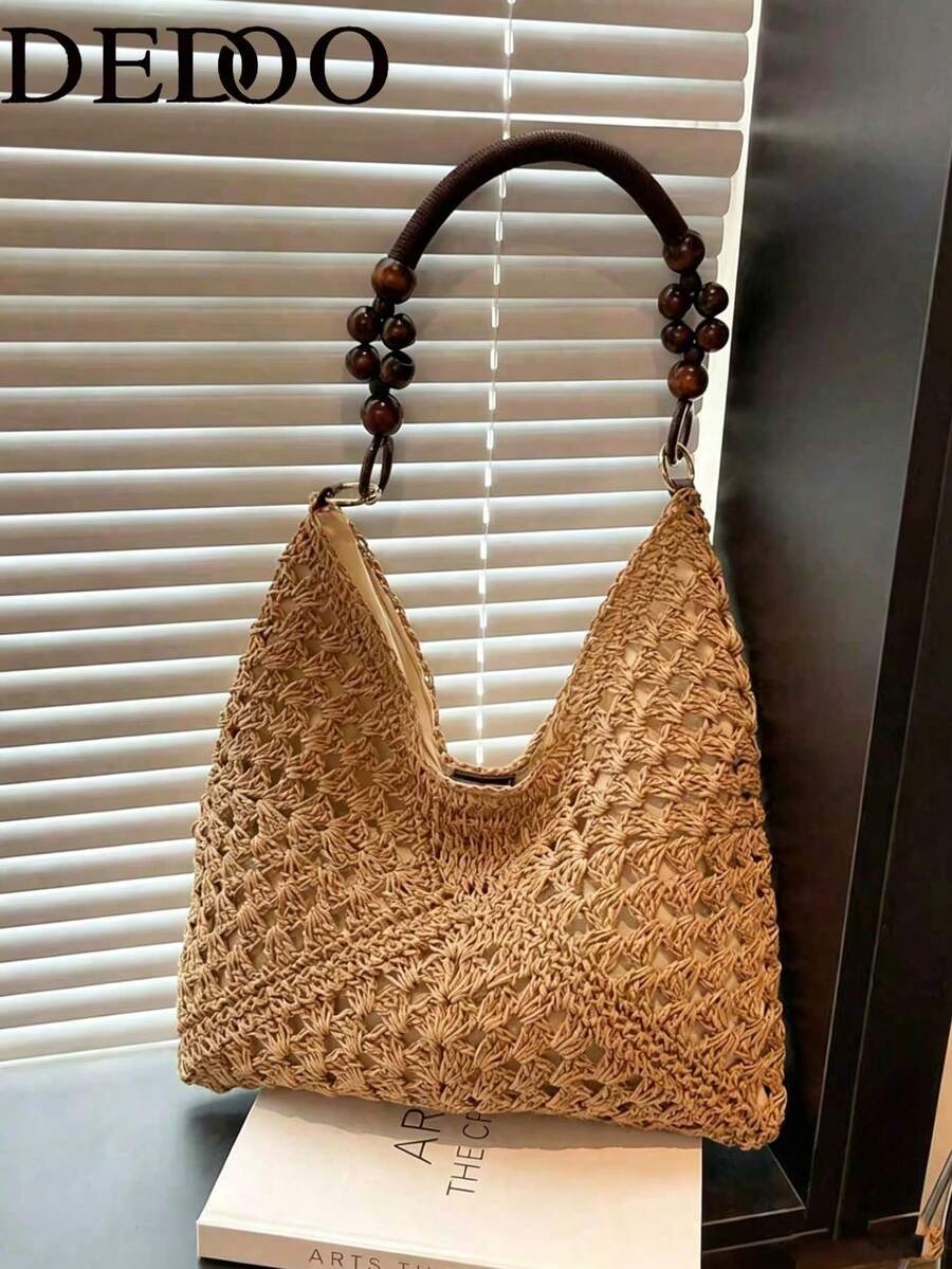 Dedoo 手工编织奶奶格子大容量手提包，女士款