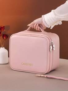 Bolsa de maquillaje de gran capacidad con compartimentos de varias capas, cierre de cremallera impermeable de PU, organizador portátil para el hogar y viajes - Multicolor - Ver 16