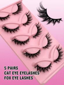 Asiteo Cat Eye Eyelashes 5 Pairs Fox Eye Lashes Faux Mink Lashes Fluffy Strip False Lashes,Corner Lashes Natural Look Eyelashes Lash Extension Makeup Strip Lashes,Lashes,Eyelashes,Fake Lashes,Make Up Tools - 黑色 - 查看 8