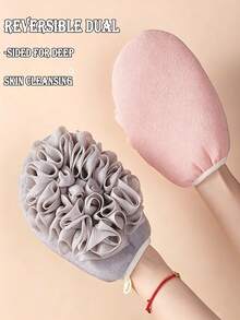 2/1pc 2-In-1 Reversible Exfoliating Bath Glove & Loofah, Dual-Sided Body Scrubber Shower Puff, Bargain Travel Essentials, Gentle Exfoliation Deep Cleansing Dead Skin, Soft Mesh Elastic Strap, Rich Lather Bath Accessory For Women Men Home Daily Use - Multicolor - View 6