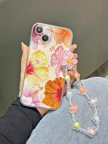 1pc Floral Bracelet Accessory, Transparent Painted Shockproof Phone Case Compatible With Iphone 14 Pro Max, 13, 11, XR, XS, Galaxy S24, A03s, A04, A12, A13, A14, A21s, A22, A23, A24, A32, A33, A34, A51, A52, A53, A54, A71, A72, A73, S20 FE, S21, S22, 9, 9A, 10A, 10C, Note 9, Note 10, Note 11, Note 12, 12, 12C - Multicolor - View 5