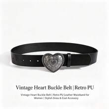 Women's Vintage Heart Buckle PU Leather Belt, Adjustable Western Waist Belt For Jeans & Dresses - Heart-shaped Belt - View 6
