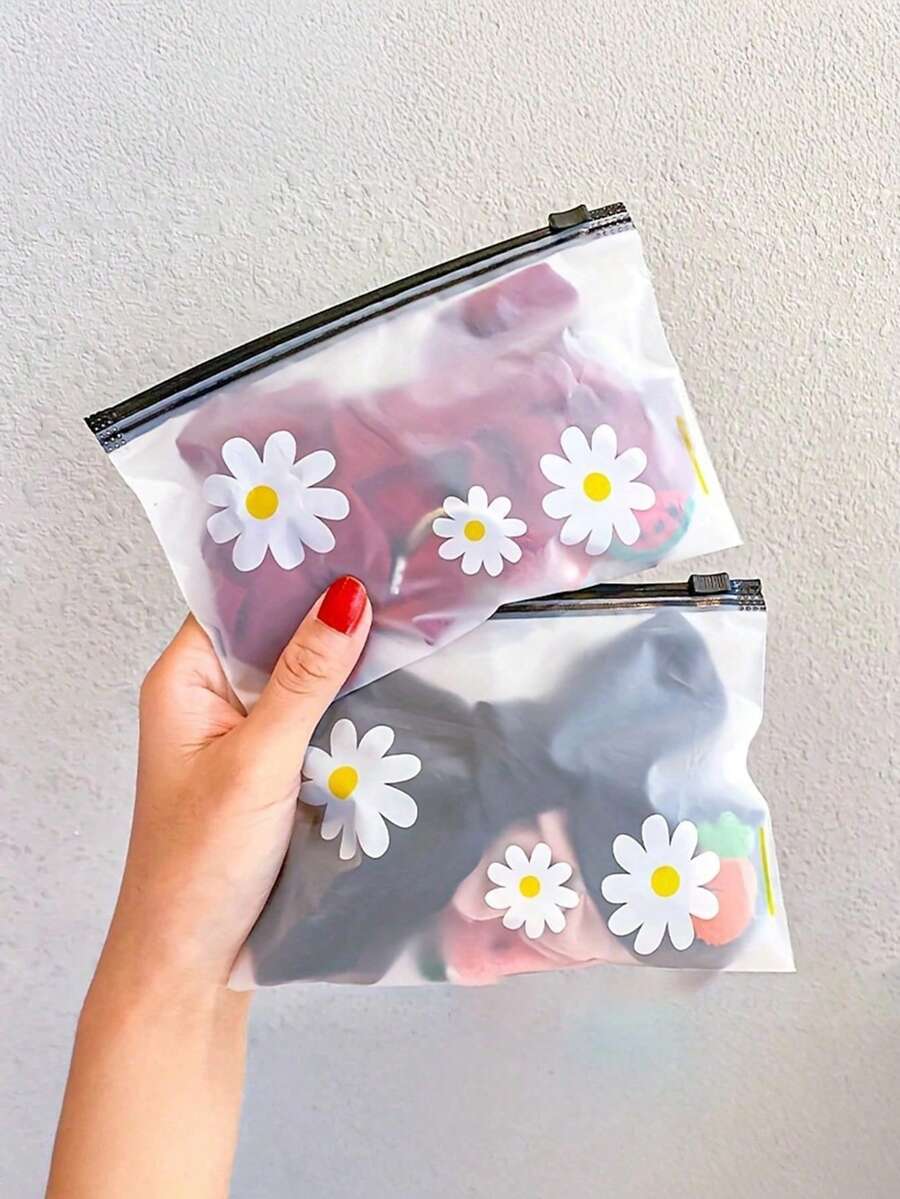 10/20/50PCS Daisy Pattern Storage Bags, Lightweight Multifunctional Makeup Pouch, Zipper Bag, Translucent Frosted Edge Student Stationery Pencil Case, Plastic Film Bag, Sealed Pocket, Suitable For Travel, Work, Picnic Use,Back To School,Back To School - Multicolor - View 1