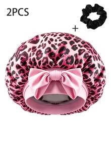 1pcCute & Bold Leopard Print Bow Satin Hair Bonnet, Made Of Smooth Satin Fabric, Retro & Style With Colorful Leopard Print & 3D Bow, Anti-Frizz & Breathable; Ideal For Sleep, SPA & Ramadan, Multi-Color Options Available. - Multicolor - View 13