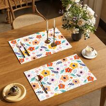 1pc Floral Pattern Linen Placemat, Breakfast Mat, Coffee Mat, Cup Coaster, Bowl & Plate Mat, Kitchen Accessory, Easy To Clean, Suitable For Home, Restaurant, Restaurant Decor, Holiday Gift, Gift For Friends, Multi-Piece Set - Multicolor - View 8